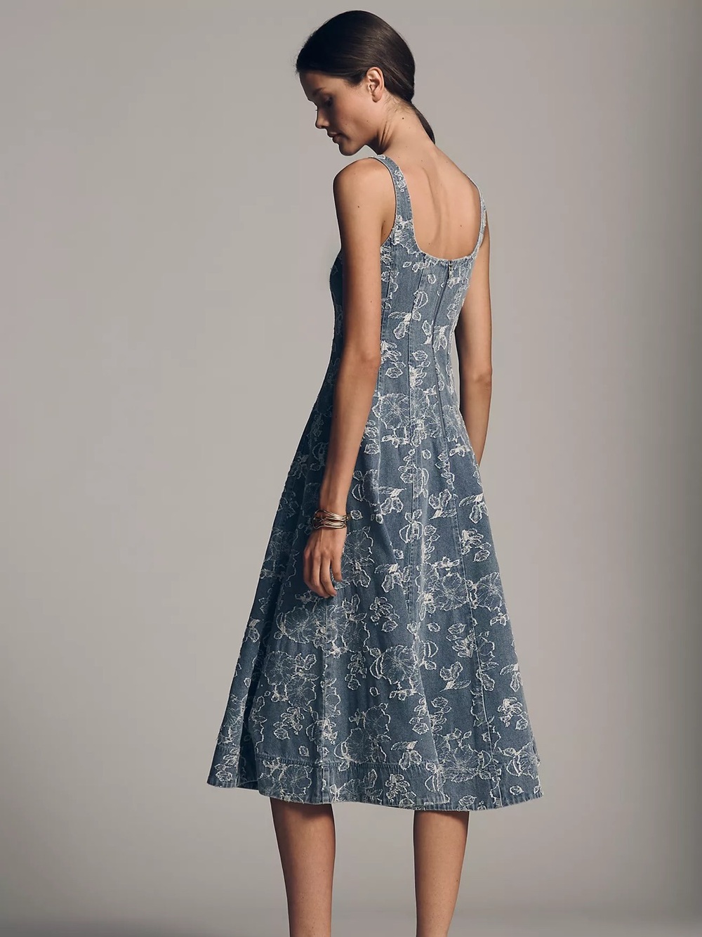 En Saison Blue Floral Midi Dress with White Lace Print - Picture 10 of 11
